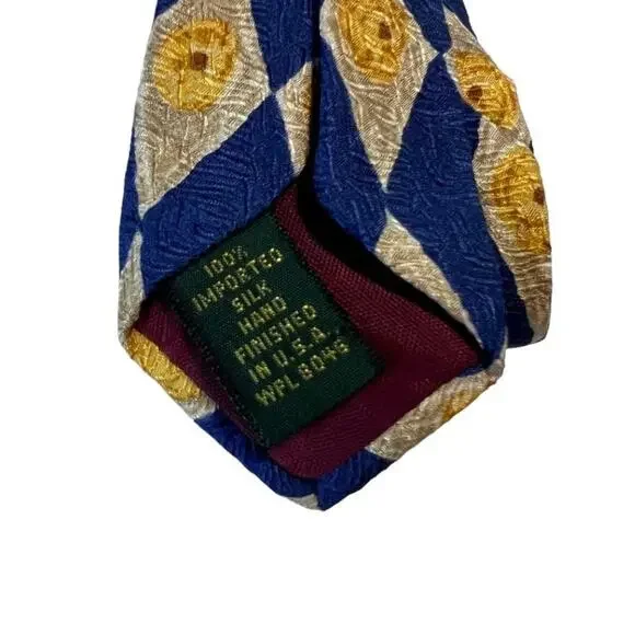 Club Room Tie, Royal Blue Yellow Diamond Argyle pattern, 100% imported silk - Picture 9 of 11